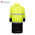 Benutzerdefinierte 100% wasserdichte High Visibility Erwachsene lange Regenmantel mit 3M Reflexstreifen und Frontzipper Sicherheit EN20471